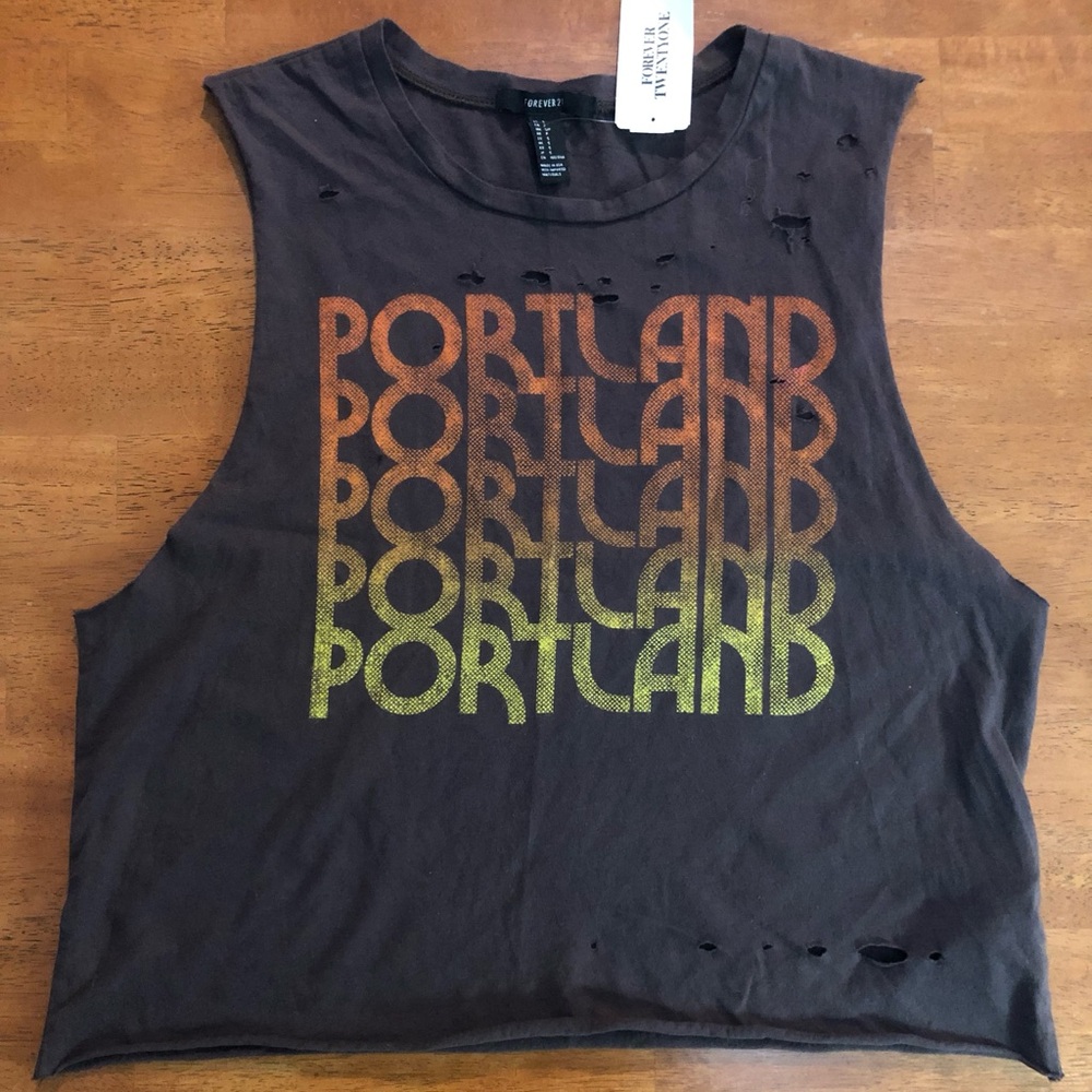 Forever 21 Brown Tank Top with Portland Graphic